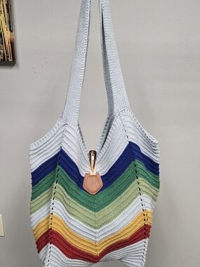 NWOT Multicolor Chevron Knit Shoulder Bag - Light Blue, Green, Blue, Yellow, Red